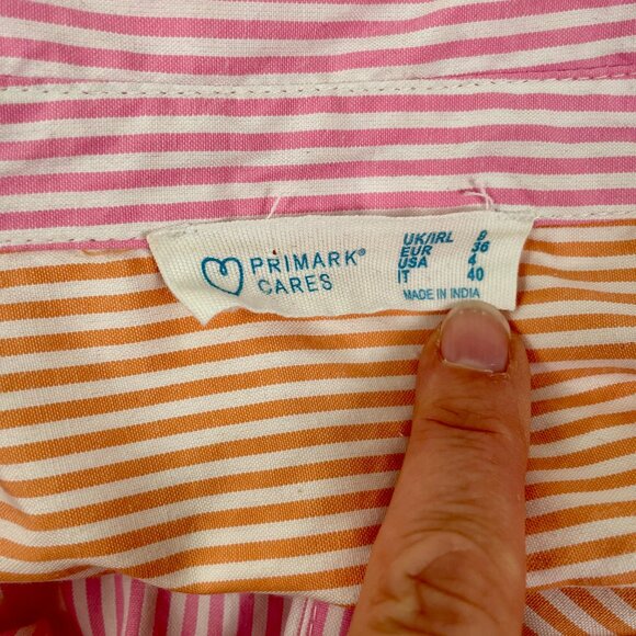 Primark Oversized  Colourblock Pink/Orange Pinstripe Button Up Shirt, Size 8 - Picture 8 of 11